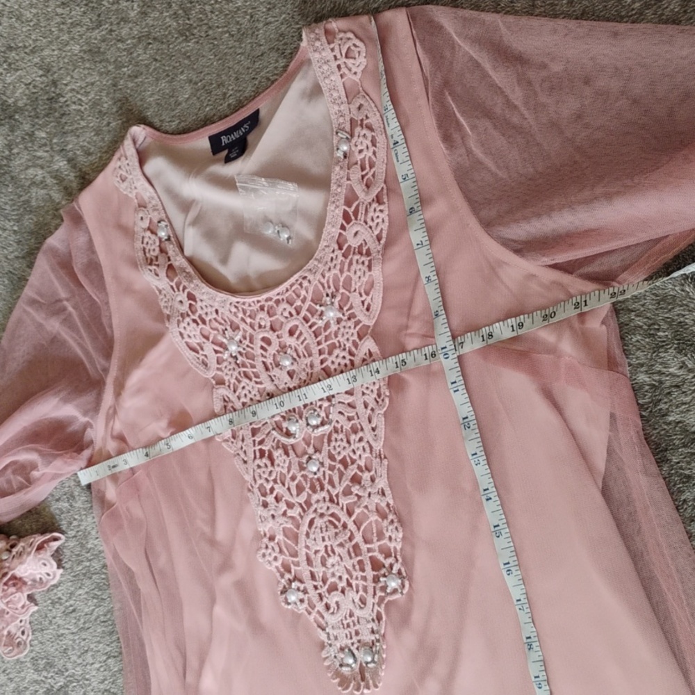 Roaman's NWT Sheer Mesh Illusion Tunic Pearl And Bead Embellished - Picture 7 of 9